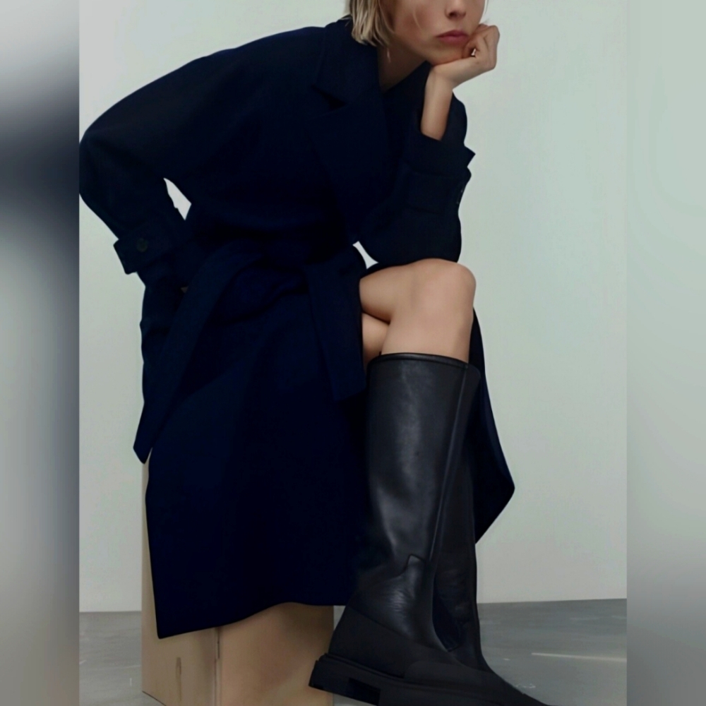 Zara FAUX SHEARLING LINED MID-CALF LEATHER BOOTS SZ 6.5/37